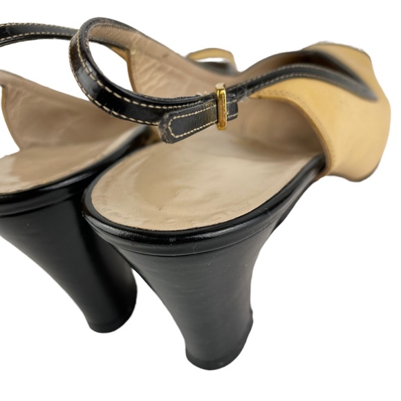 Vintage Salvatore Ferragamo Sling-back Black Tan Career Heels 8B Made In Italy - Picture 7 of 15